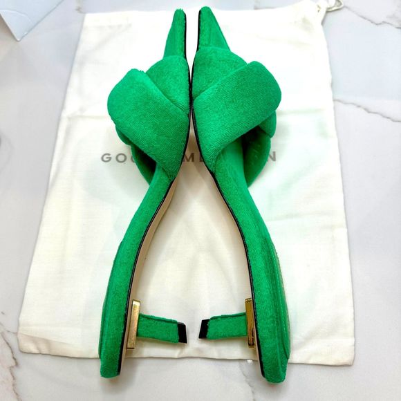 Good American Emerald Green Terry Cloth Kitten Heels - Size 10 - New in Box - Picture 10 of 11
